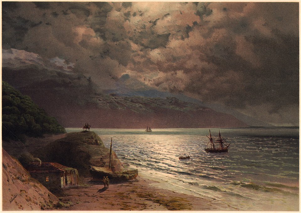1891 Ivan Aivazovsky Moonlit Night Chromolithography
