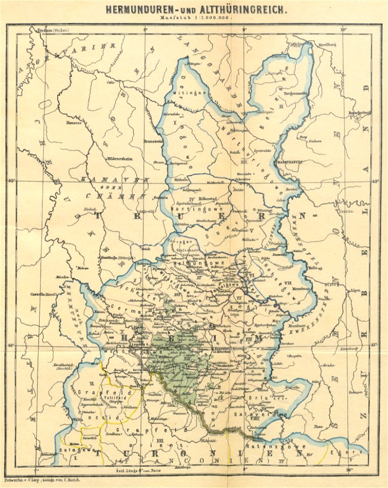 LERP(1892) Karte zur Verbreitung der Hermunduren und Alt-Thüringer