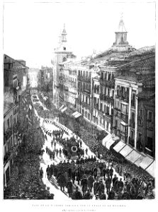 1893-01-30, La Ilustración Española y Americana, Madrid, entierro de Zorrilla, paso de la fúnebre comitiva por la calle de la Montera, Comba