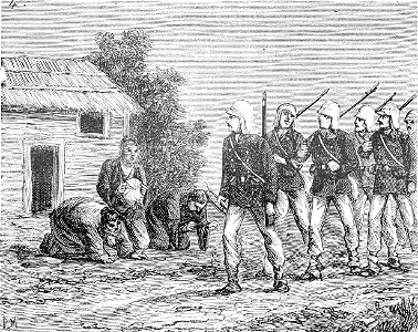 Annamese kowtowing to French soldiers