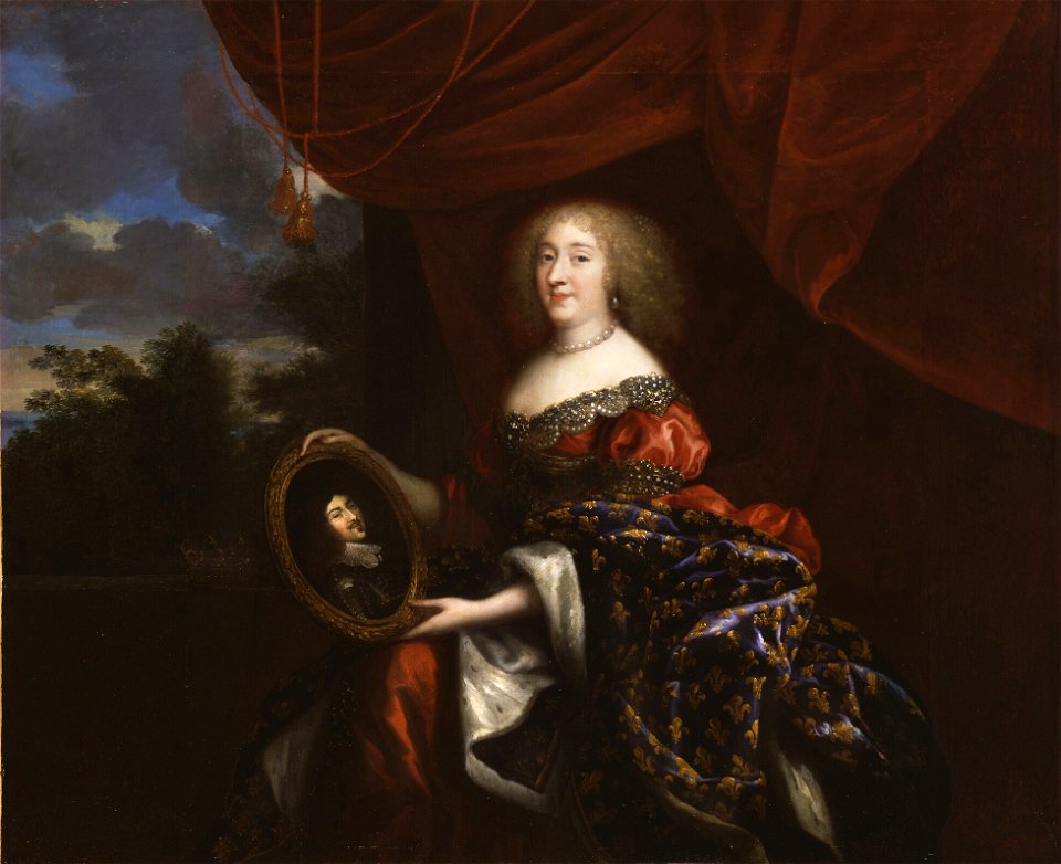 Anne Marie Louise d'Orléans holding a portrait of her father Gaston de France, Jean Nocret