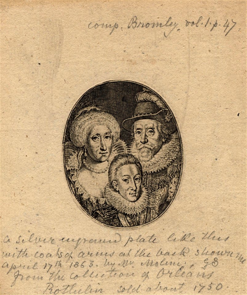 Anne of Denmark; King Charles I when Prince of Wales; King James I of England and VI of Scotland by Simon De Passe