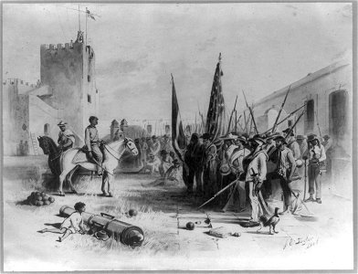 Annexation demonstration in San Domingo City-the Seybo regiment in the citadel, bearing the U.S. colors LCCN93515587