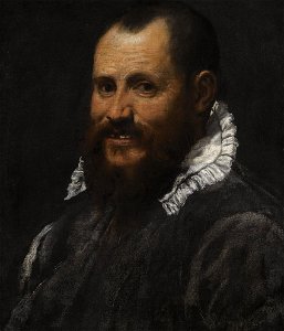 Annibale Carracci - Portrait of a man, bust length, in a white collar. Free illustration for personal and commercial use.
