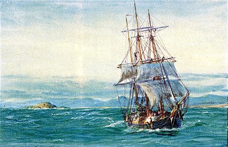 Annotated proof, sailing vessel off a coast RMG PV1006