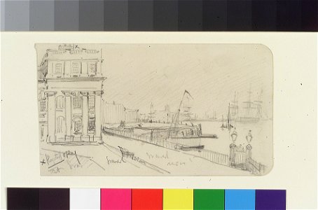 Annotated drawing of Greenwich Pier from the end of King Charles block RMG PW6251