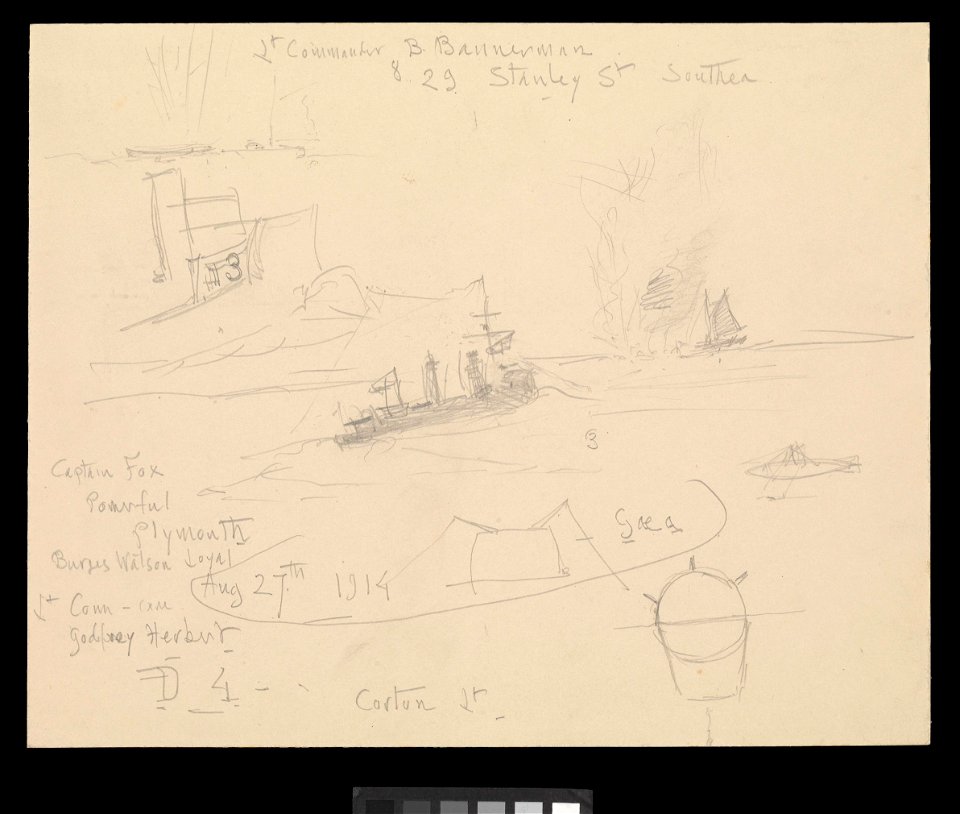 Annotated rough sketches relating to mine-sweeping RMG PU9993