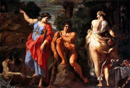 Annibale Carracci, Hercules at the Crossroads, brighter. Free illustration for personal and commercial use.