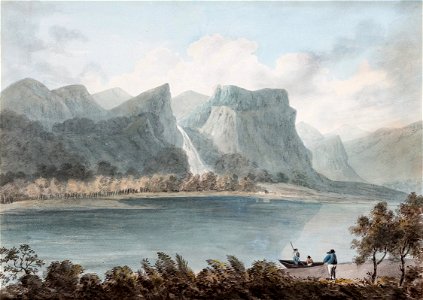 Anon - Derwent Water and Lodore Falls - circa 1800. Free illustration for personal and commercial use.