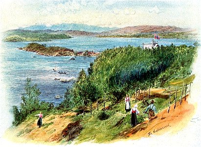 Annotated proof, The Nordaasvand - Norwegian Coastal scene with countryfolk working in the foreground RMG PV1007