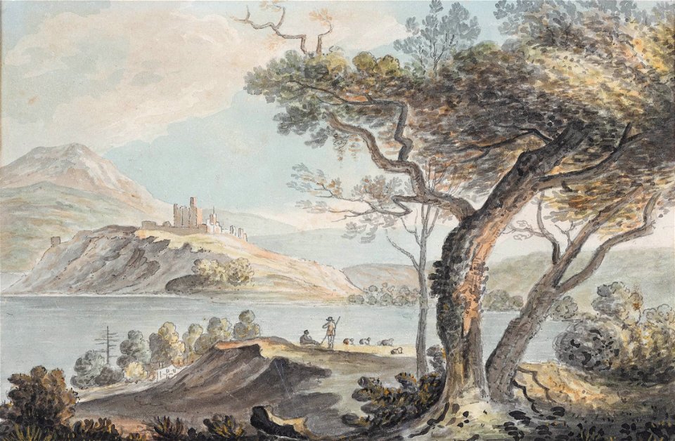 Anon (pupil of Paul Sandby) - Anon-B98298 - Capriccio with Shepherds, Castle and Pines - circa 1790