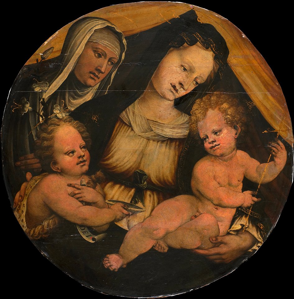 Anoniem - Maria met kind, Johannes de Doper en de heilige Clara