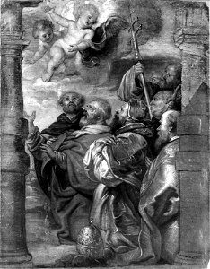 Anoniem na 1625 naar Peter Paul Rubens - De kerkelijke hiërarchie in aanbidding - 903 - Museum of Fine Arts, Budapest