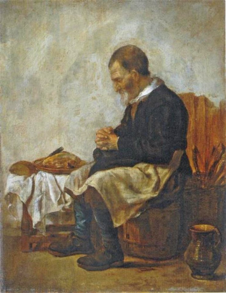 Anoniem Noordelijke Nederlanden (historische regio) ca. 1650-1660 - Interieur met een biddende man - 1029 - Museum der bildenden Künste