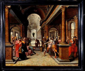 Anoniem Zuidelijke Nederlanden (historische regio) 1560-1570 - Christus en de overspelige vrouw (Joh. 8-7) - BMH s85 - Museum Catharijneconvent