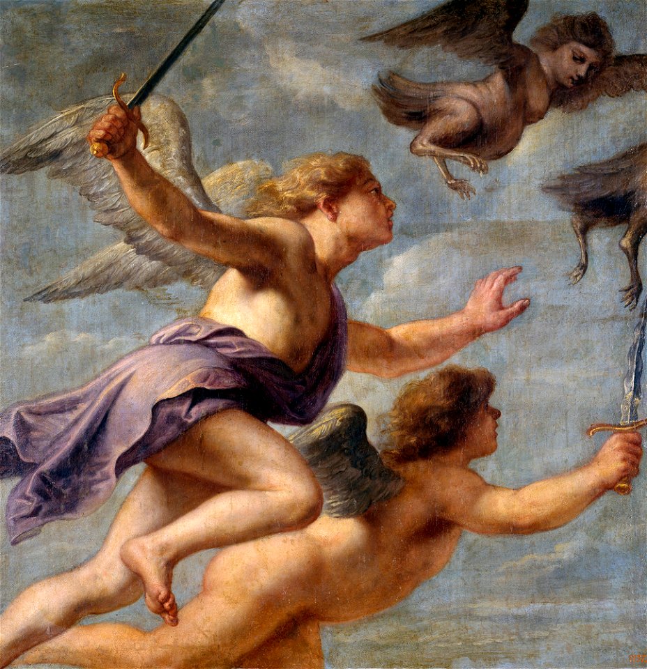 Anoniem 1636-1637 naar Peter Paul Rubens - Zetes en Calaïs verdrijven de harpijen (Ovidius, Metamorfosen, VII, 3-4) - P001633 - Museo del Prado