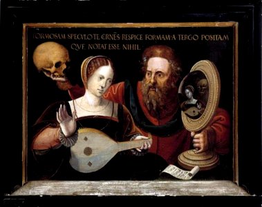 Anoniem ca. 1530-1540 - Vanitas met luitspelende vrouw en man met schedel en spiegel - ABM s120 - Museum Catharijneconvent