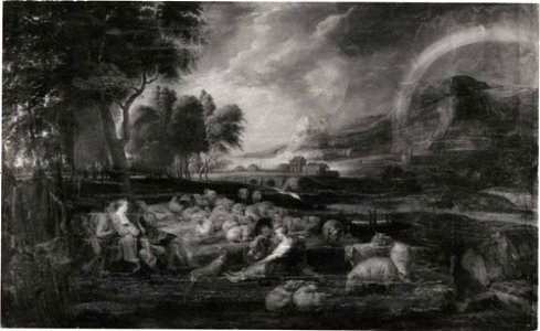 Anoniem Zuidelijke Nederlanden (historische regio) na 1635 naar Peter Paul Rubens - Landschap met rustende en musicerende landlieden, in de lucht een regenboog - GG 681 - Kunsthistorisches Museum. Free illustration for personal and commercial use.