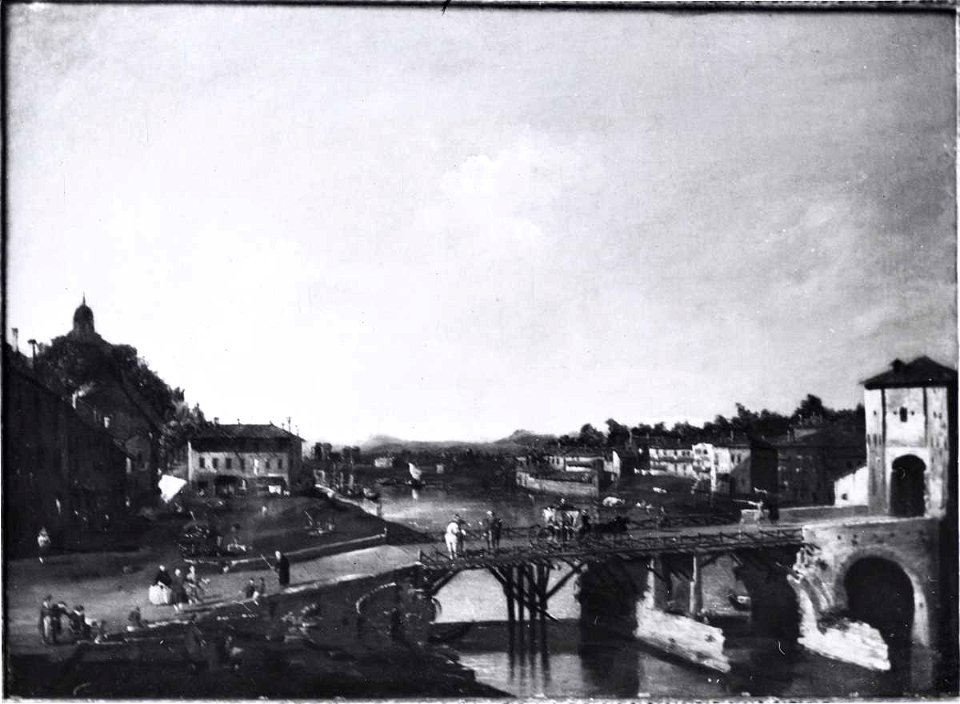 Anonimo veneziano sec. XVIII - Veduta di Torino con il ponte sul fiume Po, Collezione G. Loewe