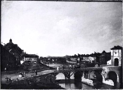 Anonimo veneziano sec. XVIII - Veduta di Torino con il ponte sul fiume Po, Collezione G. Loewe