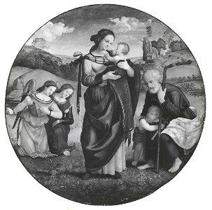 Anonimo sec. XVI, Sacra Famiglia con san Giovannino e angeli, 106360