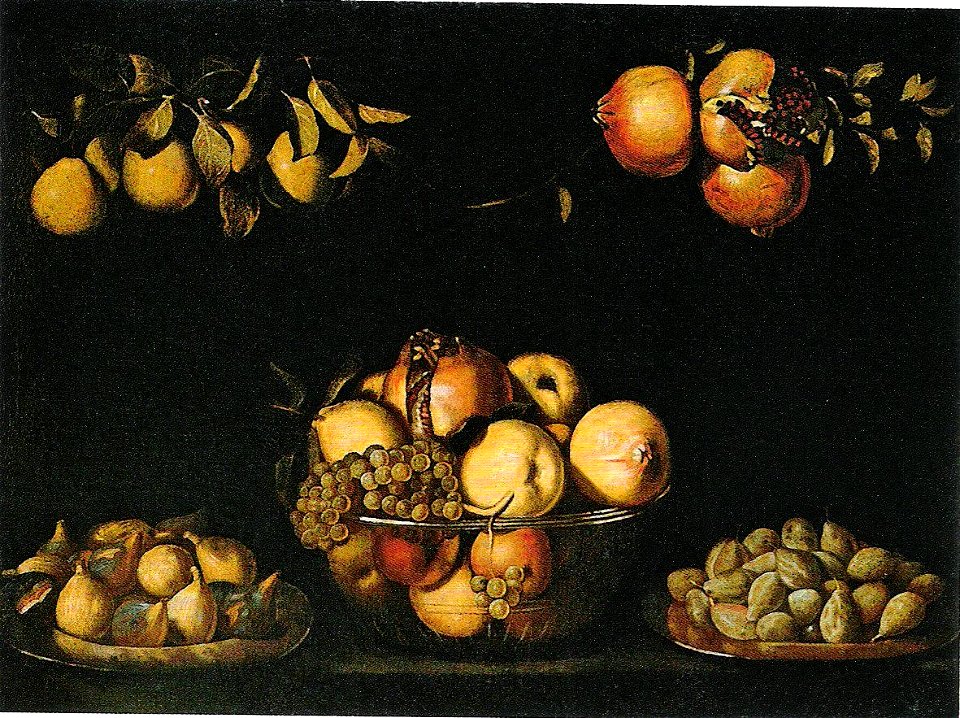 Anonym (Francisco van der Hamen) - Stillleben mit Fruchtschale aus Glas und hängenden Früchten