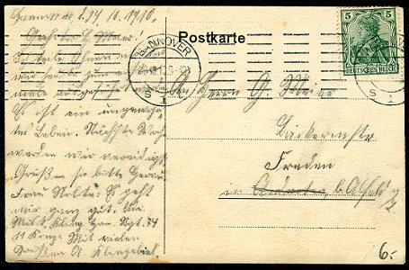 Anonymer Fotograf PC 0769 Hannover. Am Königswortherplatz. Adressseite der 1910 von A. Klingebiel nach Freden an der Leine bei Alfeld versandten Postkarte