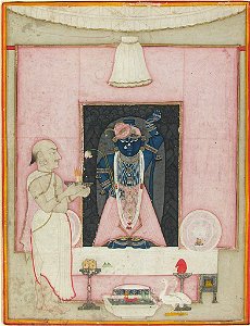 Anonymous - A Priest makes Offerings to Shrinathji at Jal Vihar (Water Sports Ceremony) - 1995.104 - Arthur M. Sackler Museum