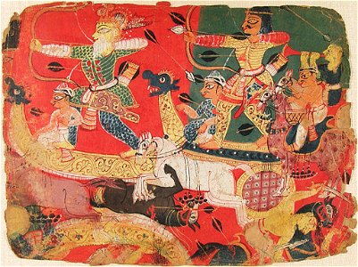Anonymous - Battle Scene, folio fragment from an album of the Bhagavata Purana (Ancient Stories of the Lord)a Bhagavat Purana series - 1995.66 - Arthur M. Sackler Museum