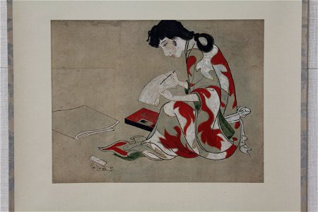 Anonymous - Beauty Writing a Letter (copy of a section of the Hikone Screen) - 29.100.452 - Metropolitan Museum of Art