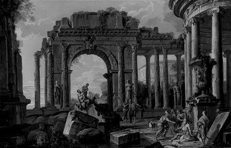 Anonymous - Architectural Landscape with Belisarius Receiving Alms - 1967.587 - Art Institute of Chicago