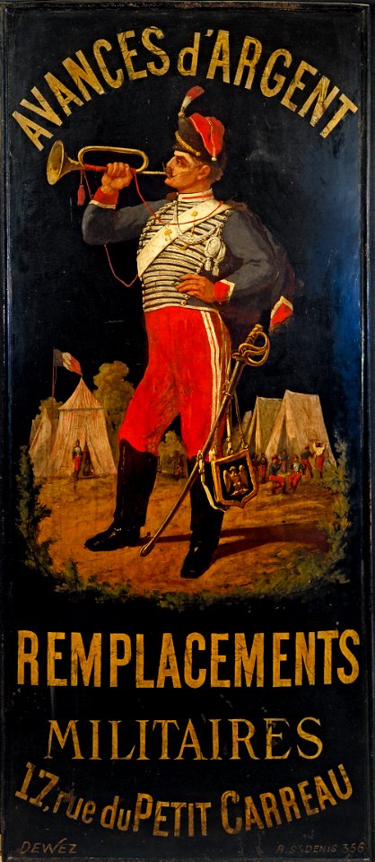 Anonymous - Au hussard. Enseigne de bureau de remplacement militaire. 17 rue des Petits- Carreaux, 11ème arrondissement, Paris - EN10 - Musée Carnavalet