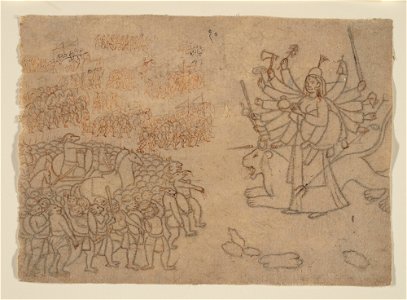 Anonymous - Durga Confronts the Army of the Demon Chikshura, Scene from the Devi Mahatmya - 2008.359.12 - Metropolitan Museum of Art