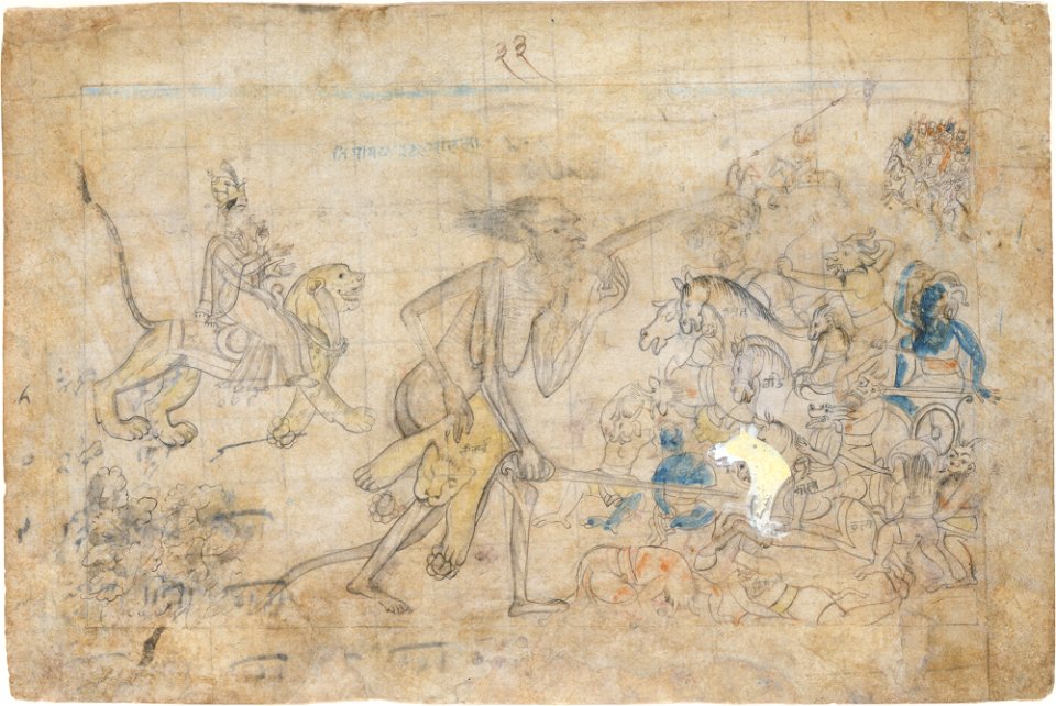 Anonymous - Durga and Kali Approach the Gathered Armies of Chanda and Munda, Scene from the Devi Mahatmya - 1997.390 - Metropolitan Museum of Art