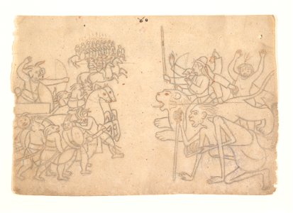 Anonymous - Durga and Kali Approach the Gathered Armies of Chanda and Munda, Scene from the Devi Mahatmya - 1995.132.1 - Metropolitan Museum of Art