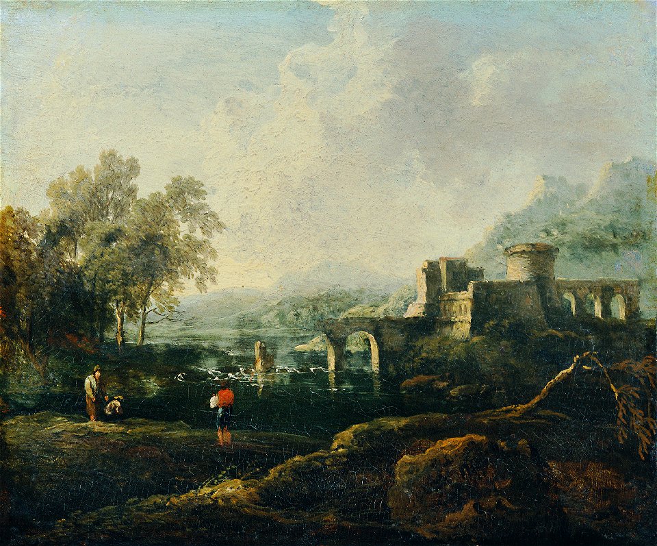 Anonymous - Ideale Landschaft mit Fluss und Brückenruine (Der Morgen) - 4421 - Österreichische Galerie Belvedere
