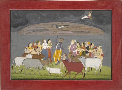 Anonymous - Illustration from a Bhagavata Purana Series, Book 10, Krishna Lifts Mount Govardhan - 2001.138.38 - Yale University Art Gallery