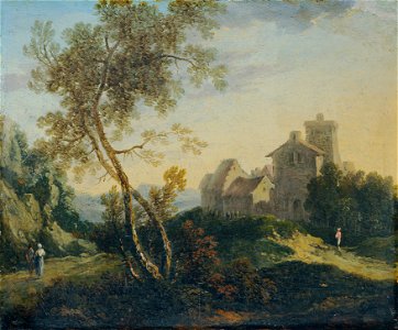 Anonymous - Ideale Landschaft mit Bäumen und befestigtem Dorf (Der Abend) - 4422 - Österreichische Galerie Belvedere