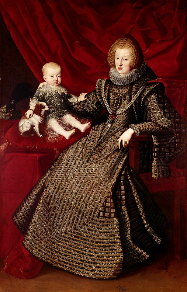 Anonymous - Infantin Maria Anna (1606-1646), Kaiserin, in ganzer Figur mit ihrem erstgeborenen Sohn Ferdinand (1633-1654) - GG 3113 - Kunsthistorisches Museum