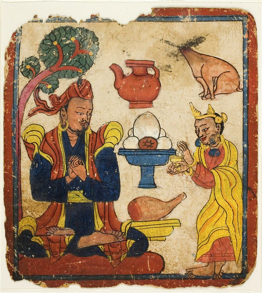 Anonymous - King Mangkur Nourished by Queen Devika, from a Set of Initiation Cards (Tsakali) - 1995.203.2 - Art Institute of Chicago