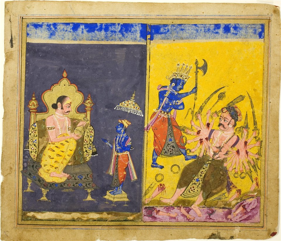 Anonymous - Krishna's Fifth and Sixth Avatars, page from a copy of the Gitagovinda of Jayaveda - 1961.125 - Art Institute of Chicago