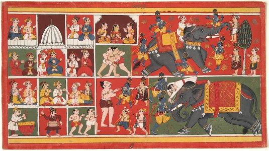 Anonymous - Krishna Killing the Elephant Kuvalayapida, from the Bhagavata Purana Book Ten - 2001.138.52 - Yale University Art Gallery. Free illustration for personal and commercial use.