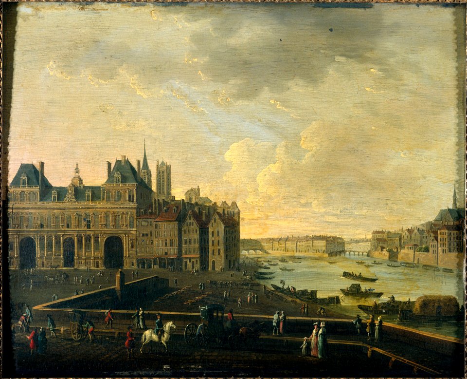 Anonymous - La place de Grève, l'Hôtel de Ville, l'île Saint-Louis et la Cité, vers 1780 - P1359 - Musée Carnavalet
