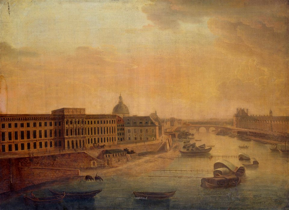 Anonymous - La monnaie, le collège des Quatre-Nations, le Pont Royal et le Louvre vus du Pont-Neuf, vers 1800 - P1783 - Musée Carnavalet
