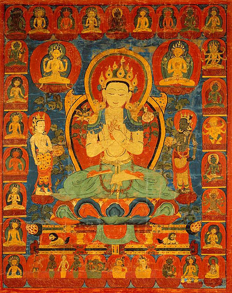 Anonymous - Painted Banner (Thangka) of Bodhisattva Maitreya Surrounded by his Retinue - 2014.1025 - Art Institute of Chicago