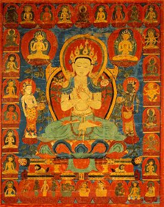 Anonymous - Painted Banner (Thangka) of Bodhisattva Maitreya Surrounded by his Retinue - 2014.1025 - Art Institute of Chicago
