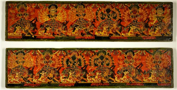 Anonymous - Pair of Manuscript Covers with Twelve Durgas on Snow Lions Slaying the Buffalo Demon (Mahishasuramardini) - 2005.614b - Art Institute of Chicago