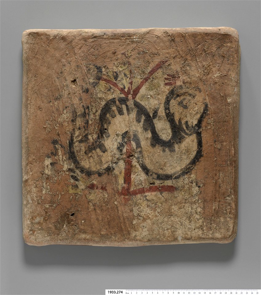Anonymous - Painted Tile with Serpent or Sea Monster - 1933.274 - Yale University Art Gallery
