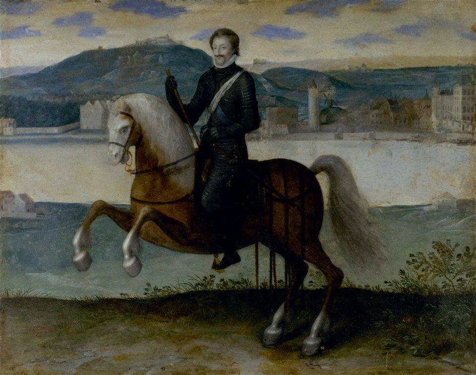 Anonymous - Portrait d'Henri IV (1553-1610), roi de France, à cheval devant Paris. - P1671 - Musée Carnavalet