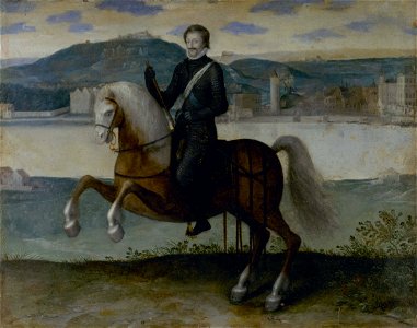 Anonymous - Portrait d'Henri IV (1553-1610), roi de France, à cheval devant Paris. - P1671 - Musée Carnavalet